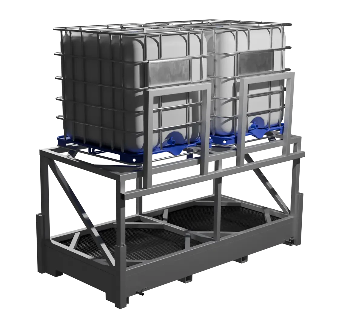 Поддон для двух еврокубов с обеспечением локализации утечки, на подставке H-1300 Поддон для двух еврокубов с обеспечением локализации утечки, на подставке H-1300