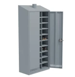 Шкаф для обуви на 30 ячеек с дверьми и наклонной крышей